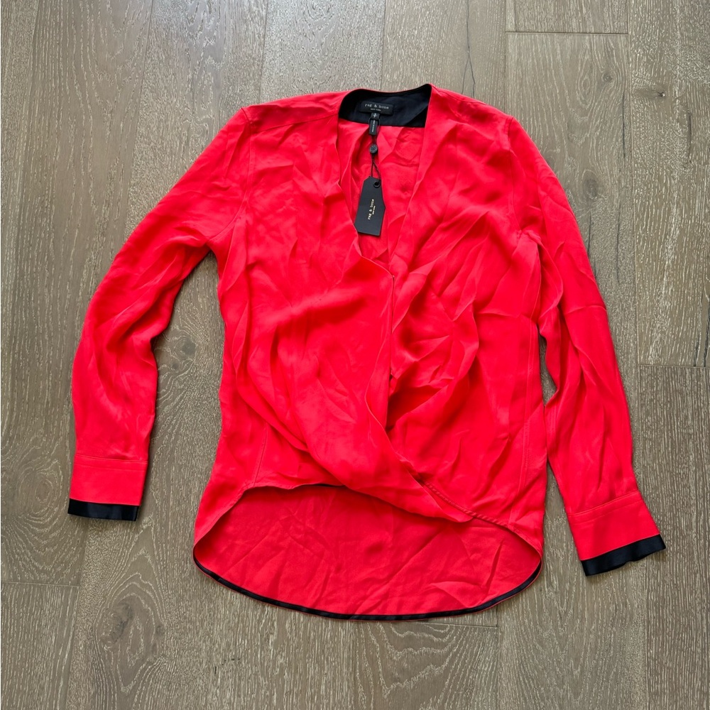 Rag & bone victor blouse in royal red
